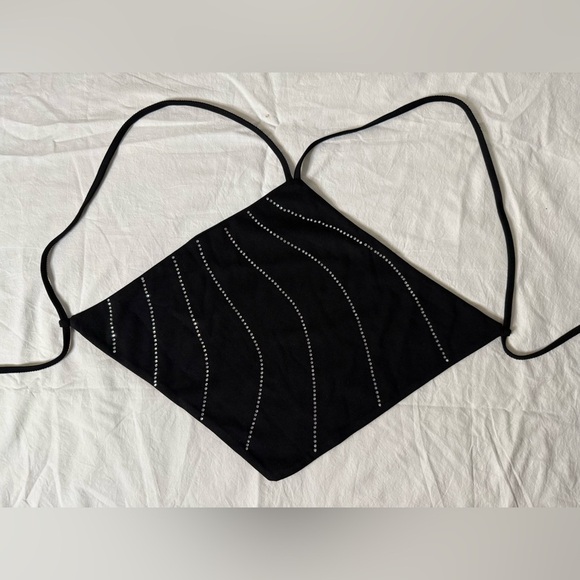 White Fox Black and Silver Rhinestone Halter Diamond Backless Top XS - Picture 8 of 8
